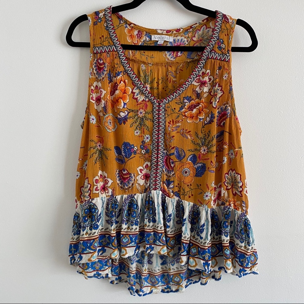 Patrons of Peace Floral Peplum Tank Top size L